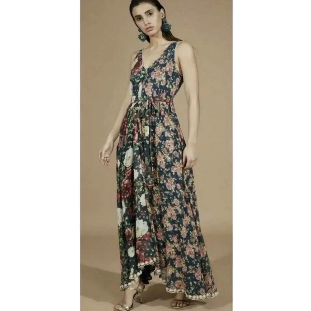 Anthro Hemant & Nandita Hermosa Bias Floral Tie Maxi Dress